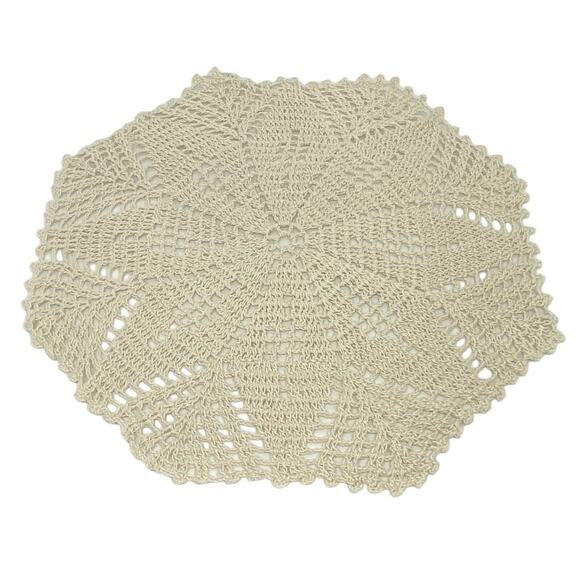 Mid 20th Century 13" Table Doily Hand Crocheted Beige Floral Octagonal Shape - Picture 5 of 9